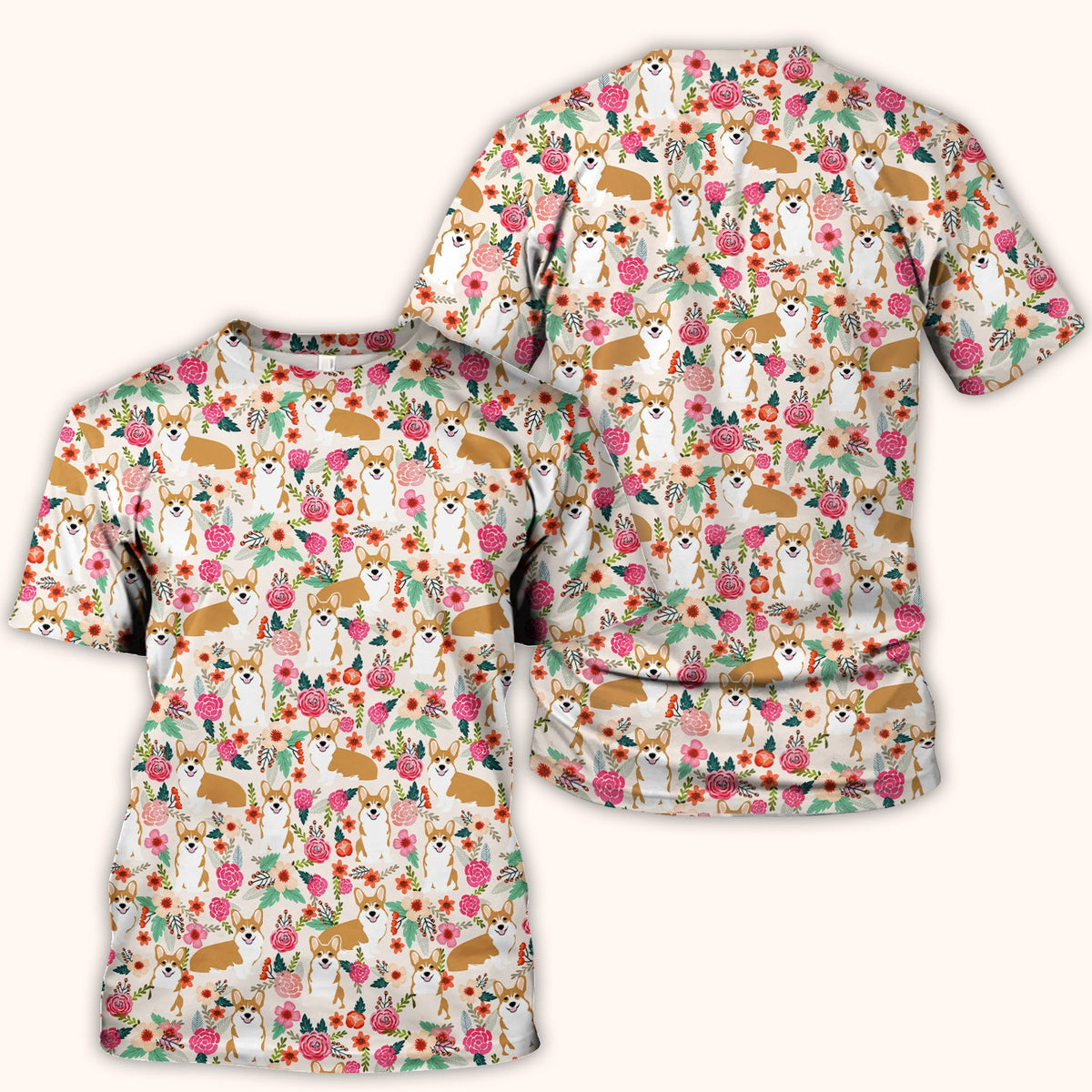 Corgi Floral Garden Nurse Scrub Top