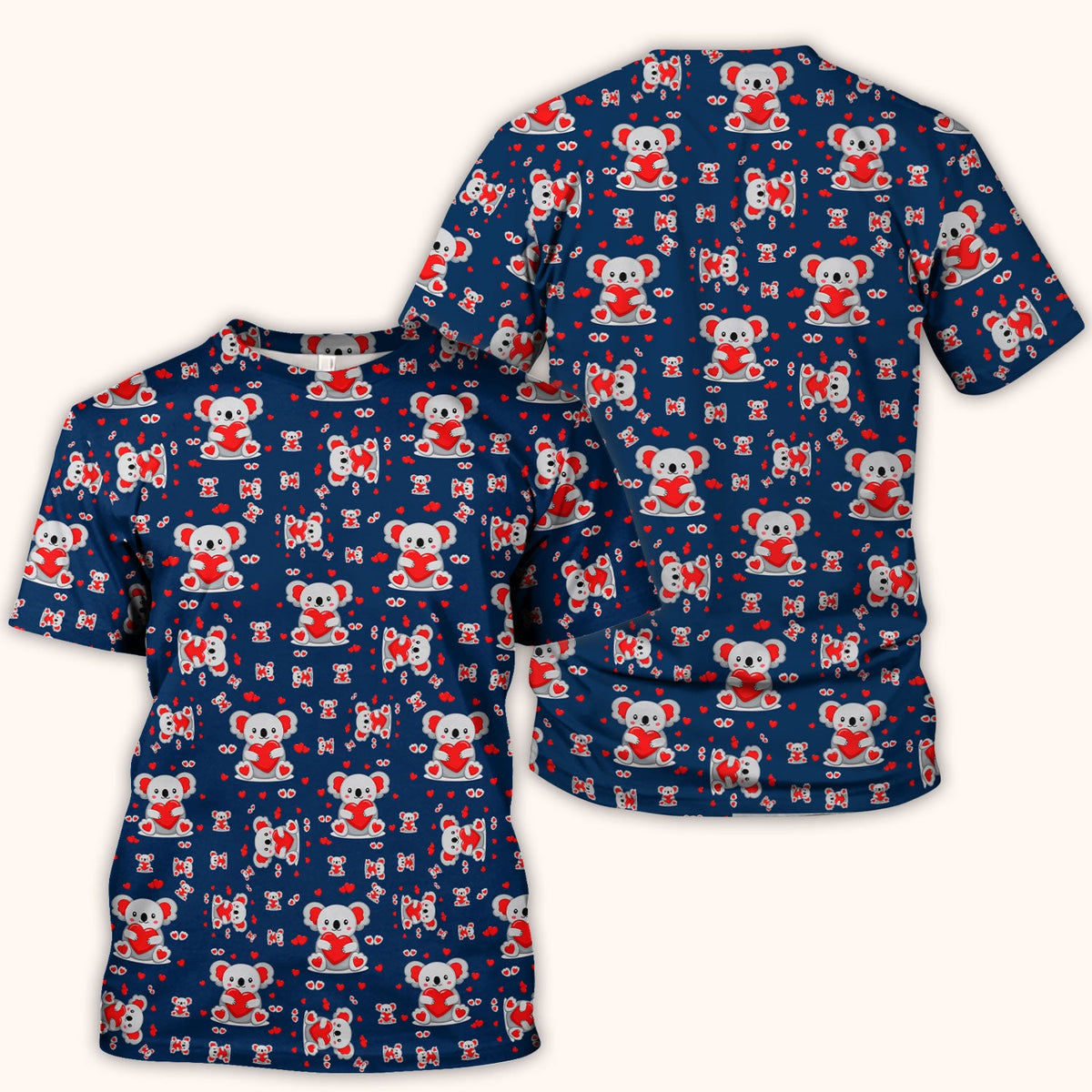 Valentine Cute Koala Heart Pattern Nurse Shirt, Comfortable Scrubs for Nurses