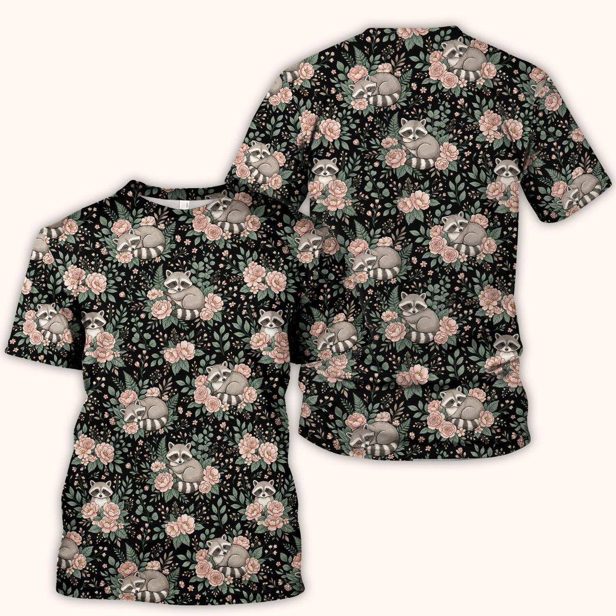 Sleeping Raccoon Rose Garden Nurse Scrub Top