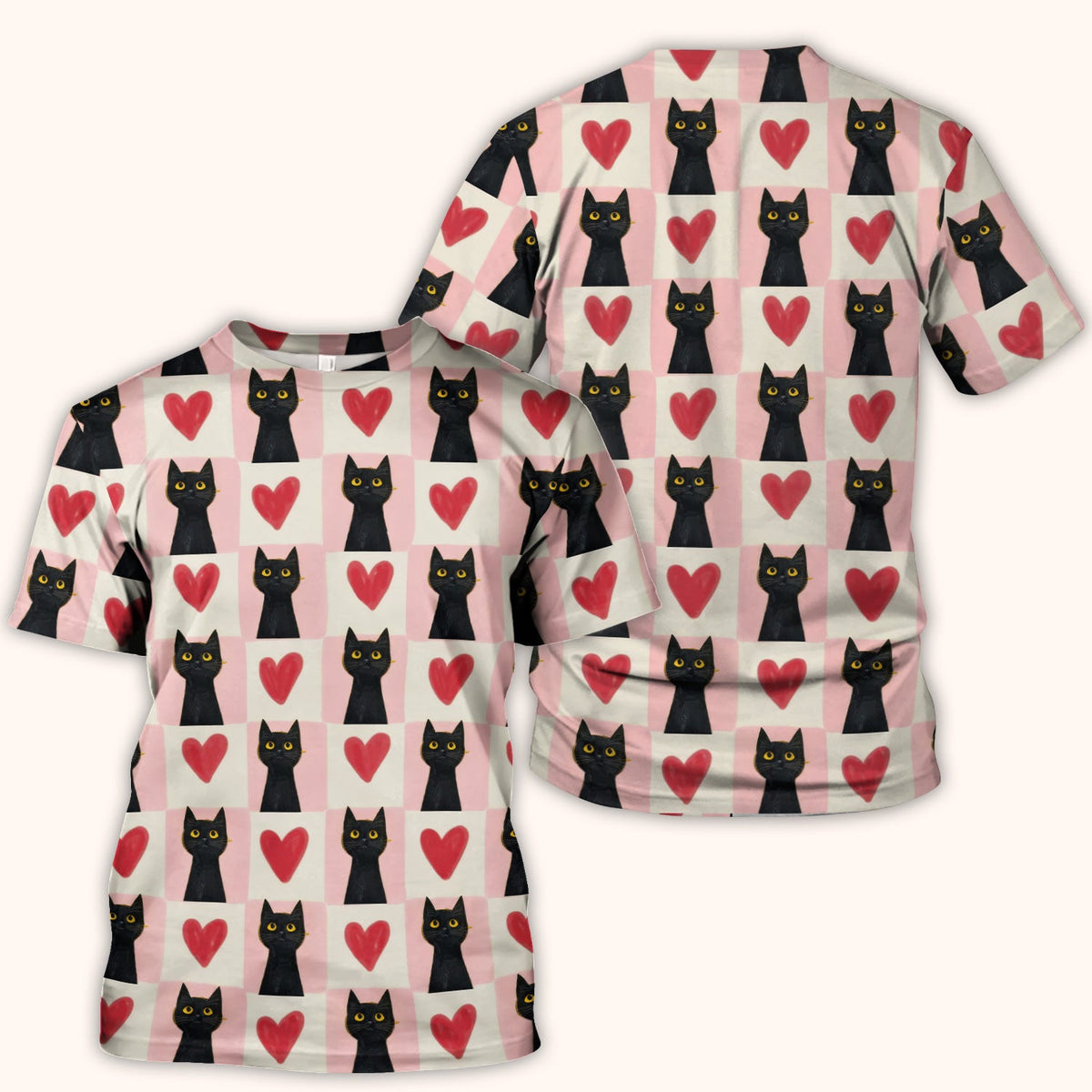 Cute Black Cat Heart Nurse Scrub Top