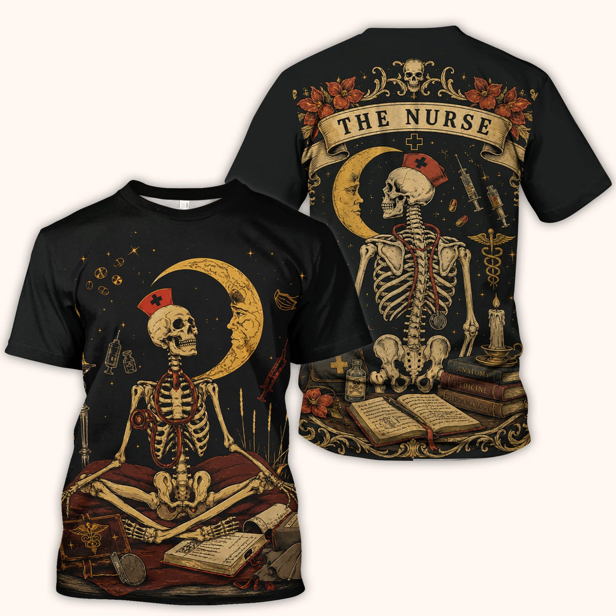 Breast Cancer Skeleton Nurse Scrub Top