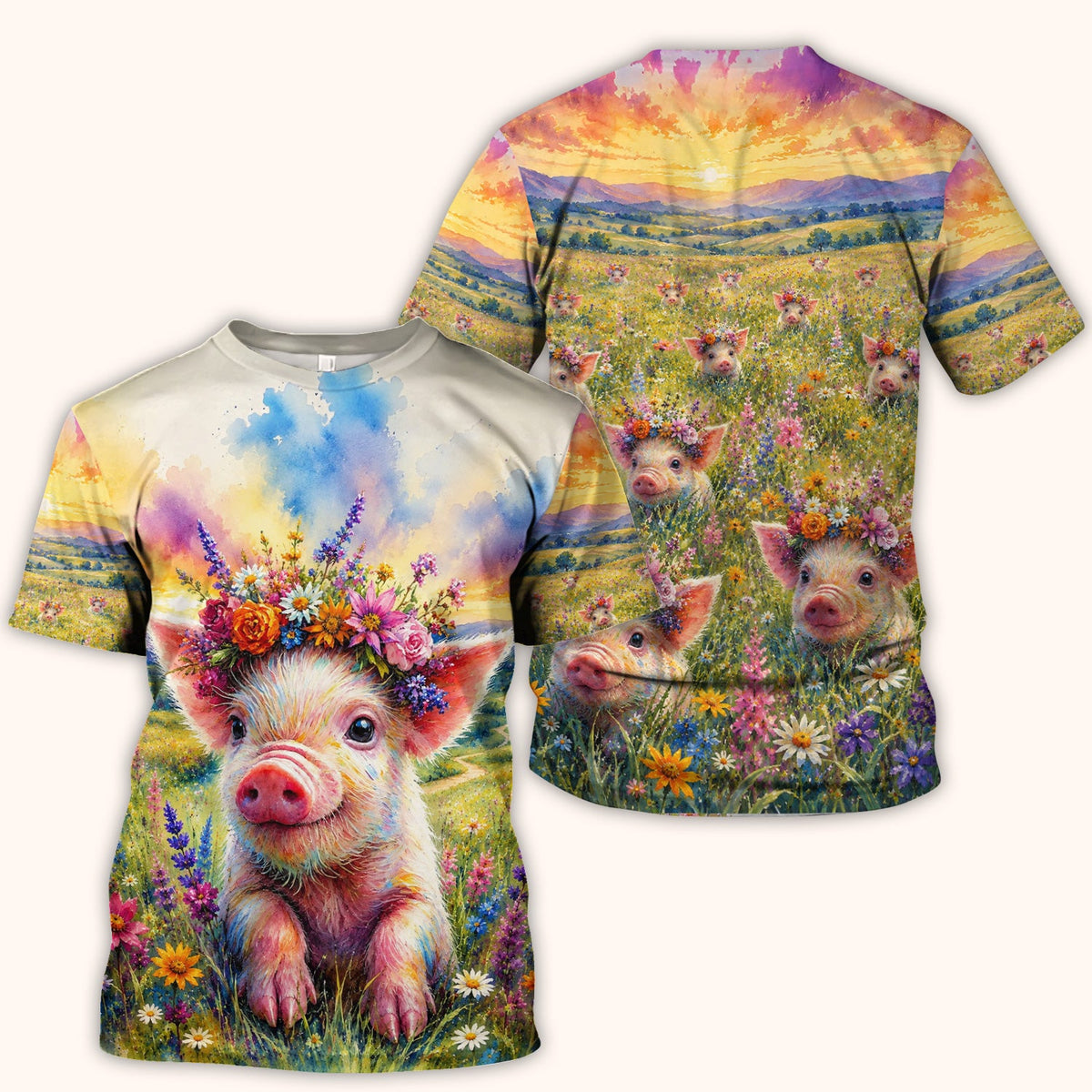 Floral Piglet Nurse Scrub Top