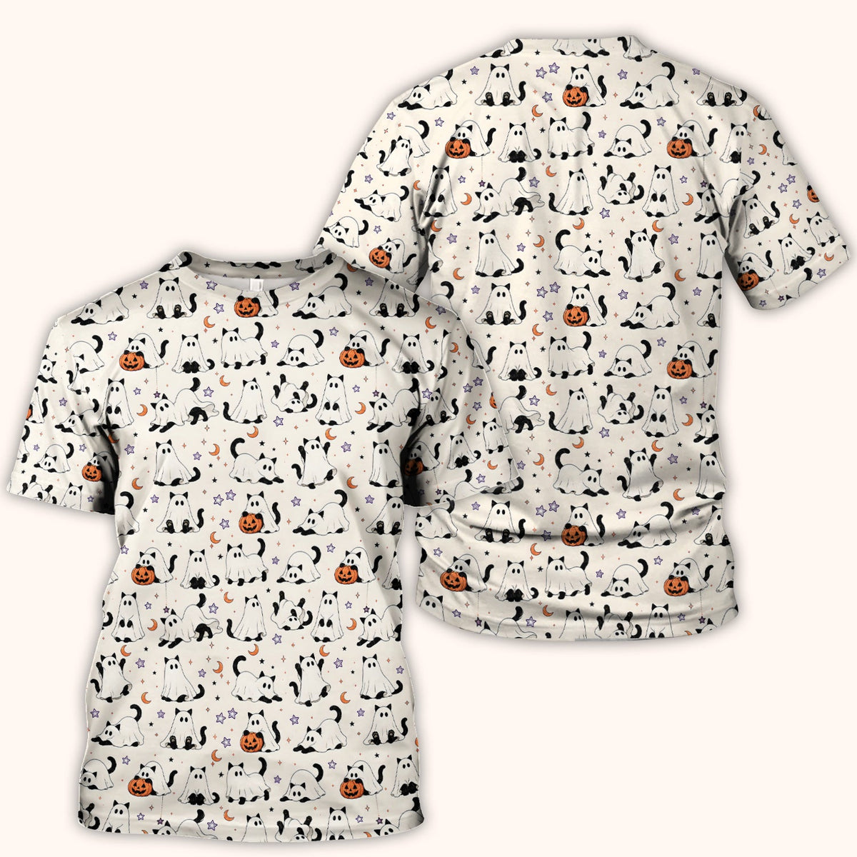 Ghost Cats Pumpkins Nurse Scrub Top - Halloween Gift
