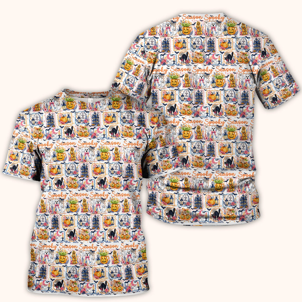 Spooky Pumpkin Ghost Pattern Nurse Scrub Top