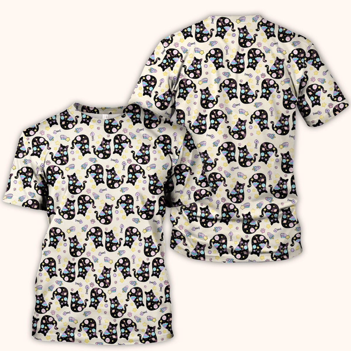Galaxy Black Cat Space Nurse Scrub Top