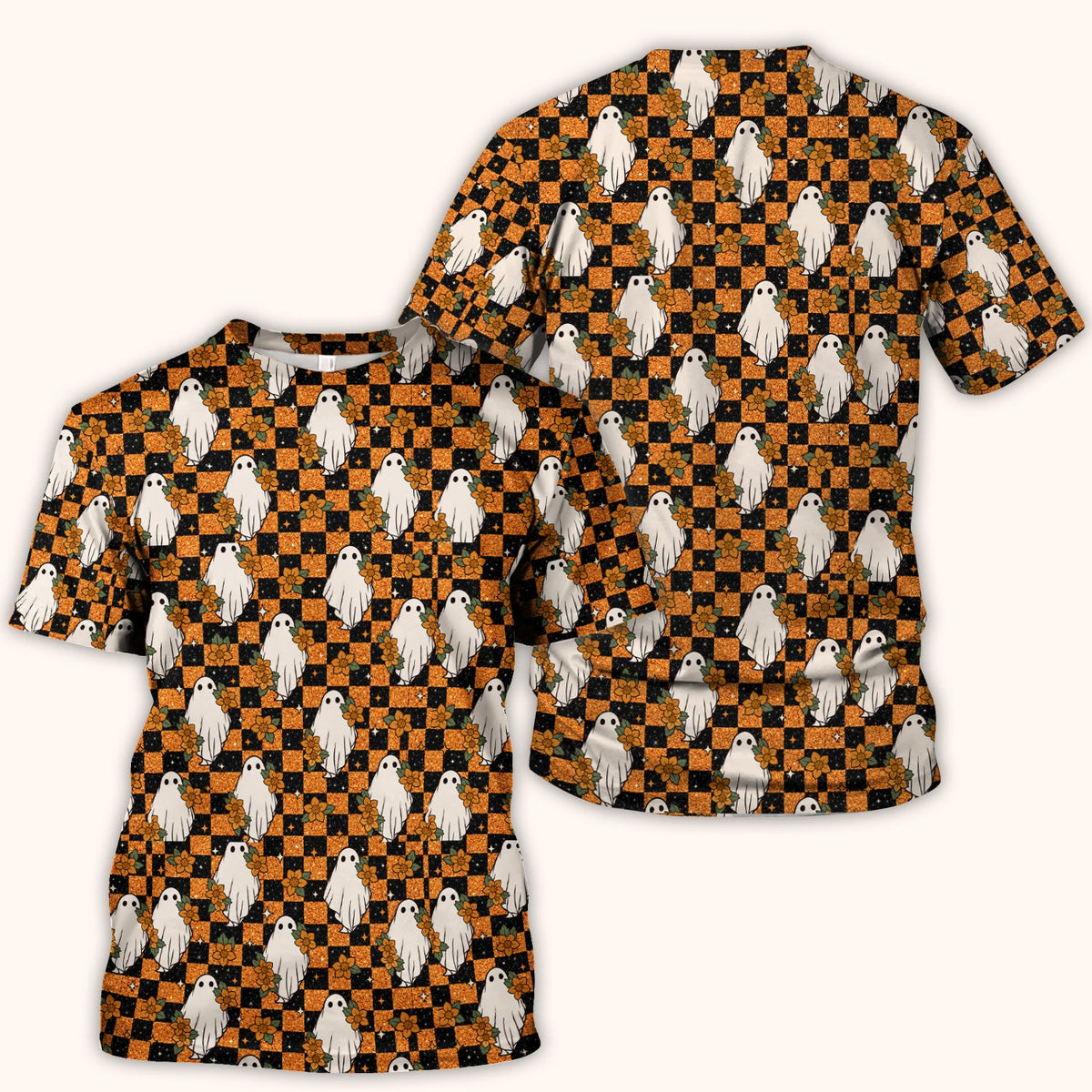 Spooky Ghost Checkerboard Nurse Scrub Top