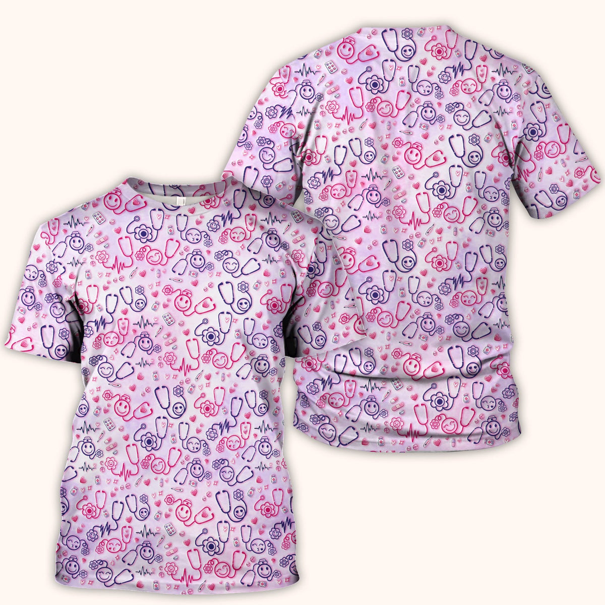 Stethoscope Heart Icon Nurse Scrub Top