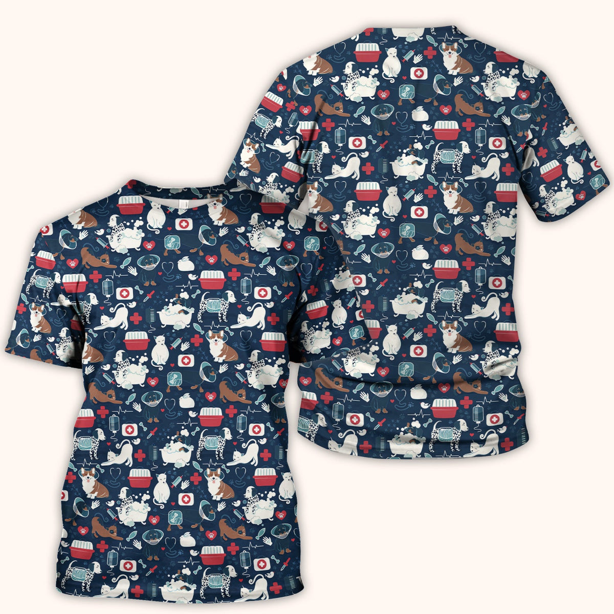 Dogs Veterinary Tools Nurse Scrub Top