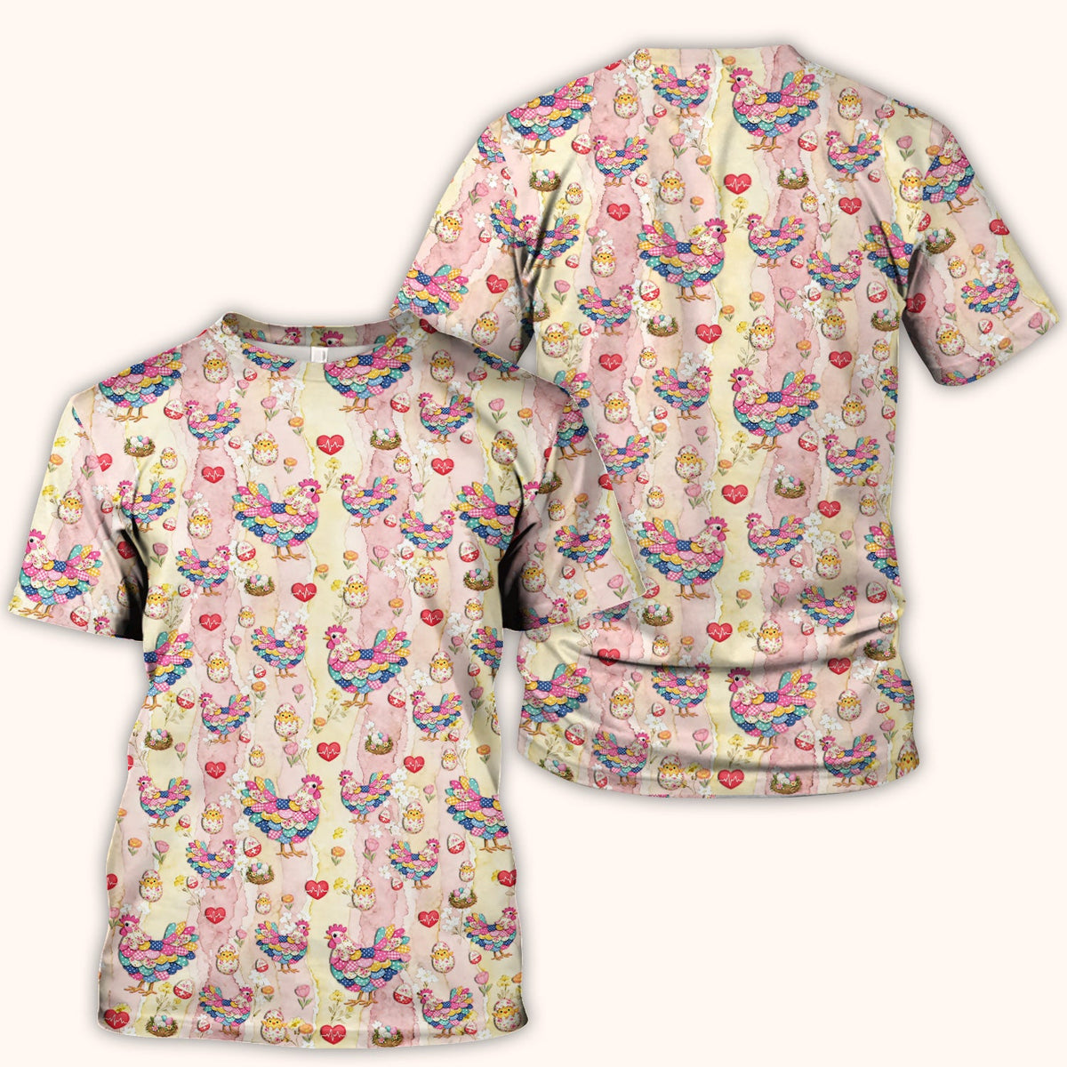 Colorful Chicken Easter Eggs Heart Nurse Scrub Top