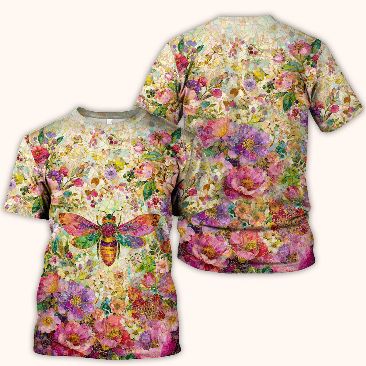 Vibrant Mosaic Bee Nurse Pattern Scrub Top, Comfortable Scrubs for Nurses