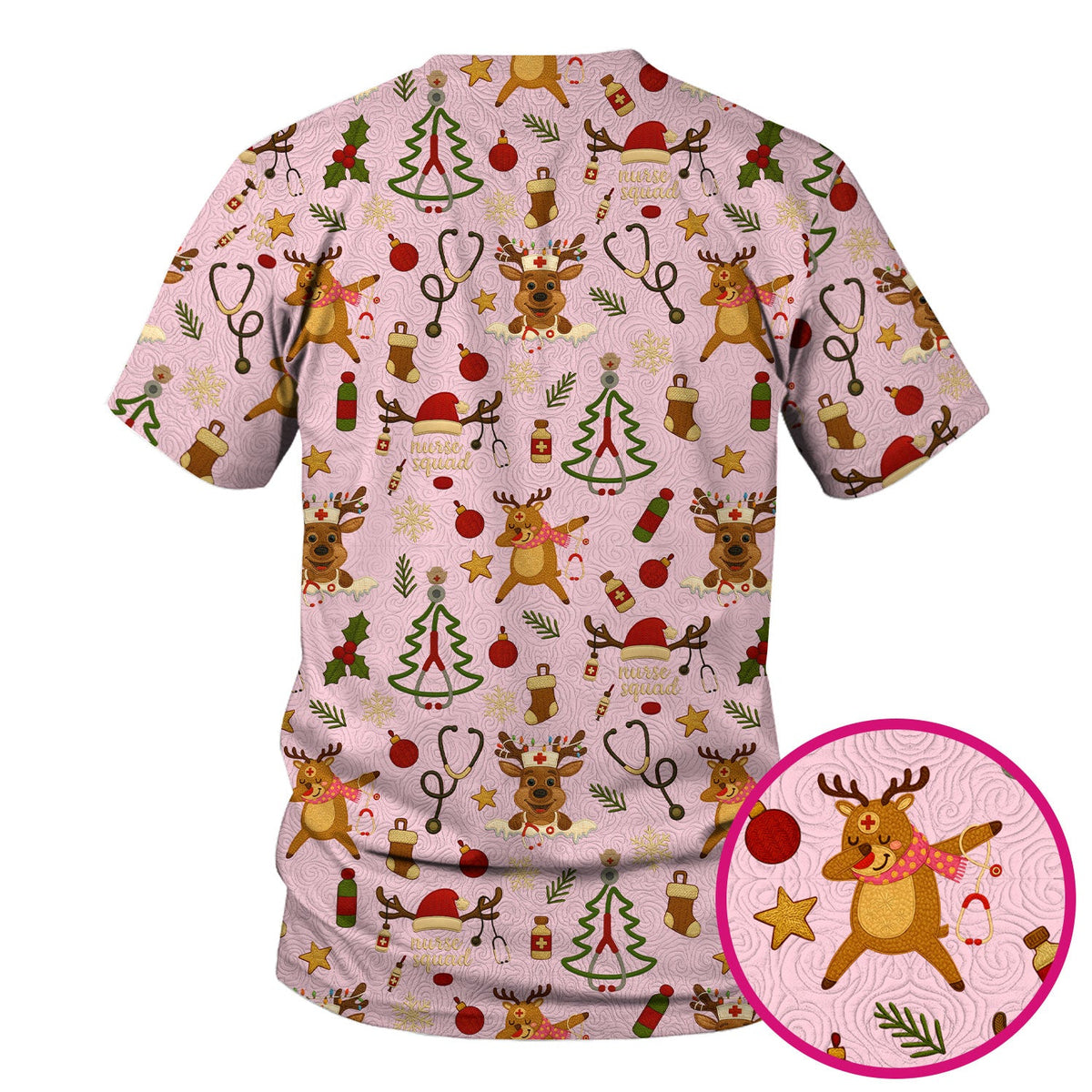 Christmas Reindeer Scrub Top - Cute Holiday Nurse Scrubs with Reindeer Print - Funny Xmas Medical Scrub Shirt Gift for Women CNA RN Doctor