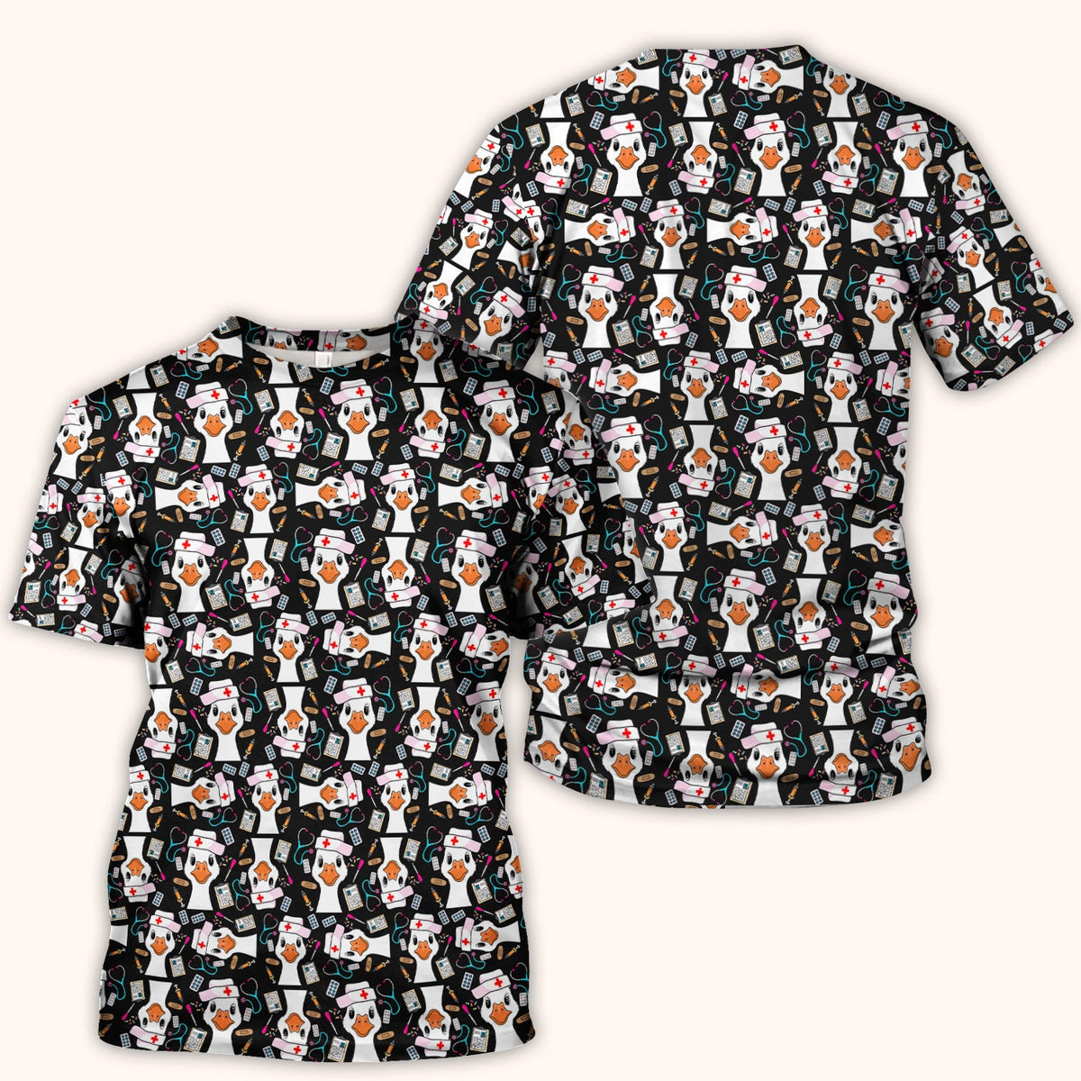 Duck Wearing Hat With Medical Tools Nurse Scrub Top