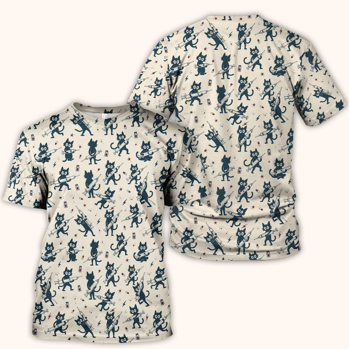 Black Cats With Syringes Nurse Scrub Top