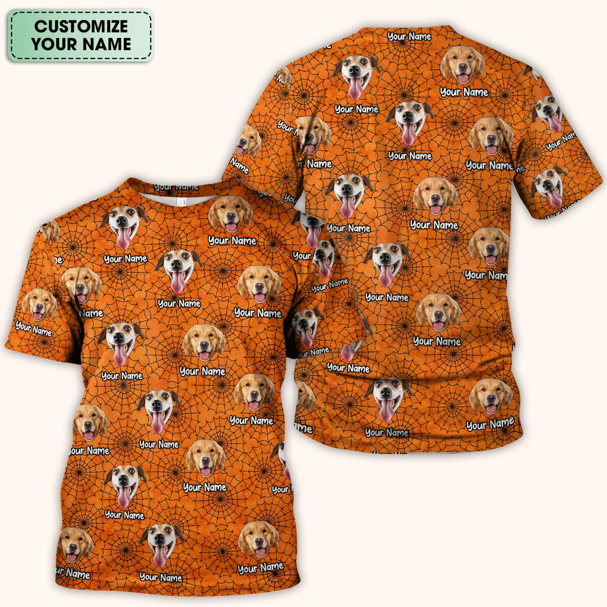 Personalized Halloween Dog Photo Spiderweb Scrub Top