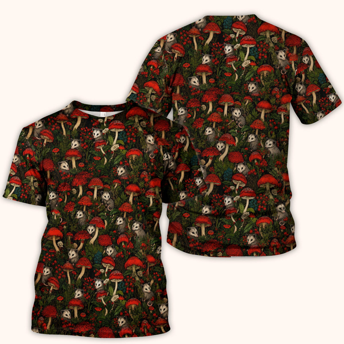 Woodland Opossum Red Mushroom Nurse Scrub Top