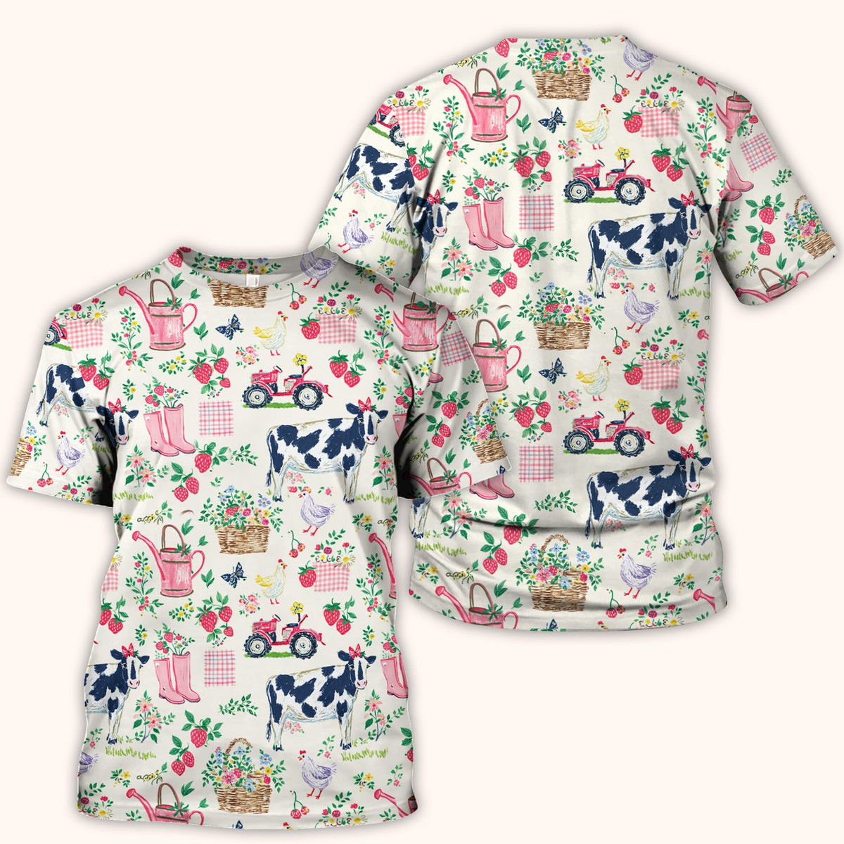 Strawberry Cow Country Style Scrub Top, Comfortable Scrubs for Nurses