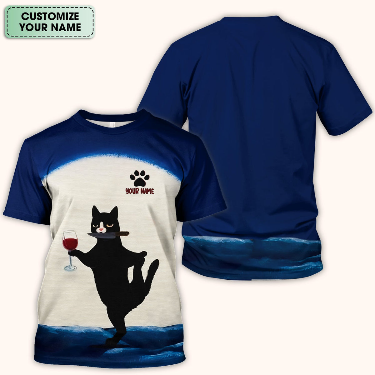 Personalized Cat Wine Glass Knife Nurse Scrub Top