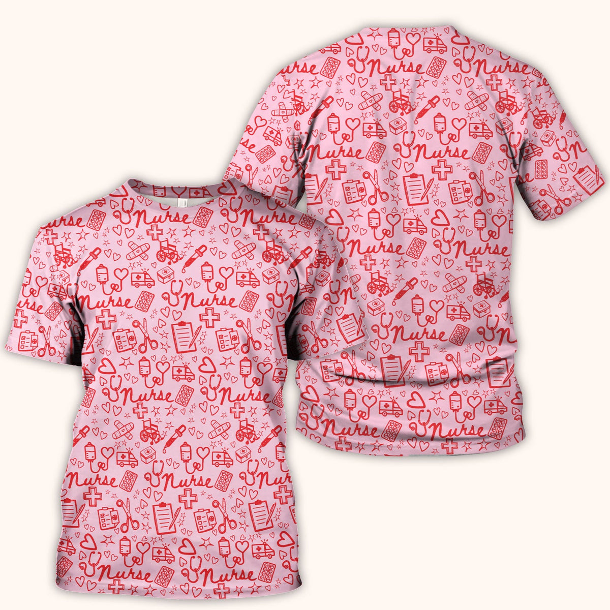 Cute Nurse Heart Medical Pattern Scrub Top, Comfortable Scrubs for Nurses