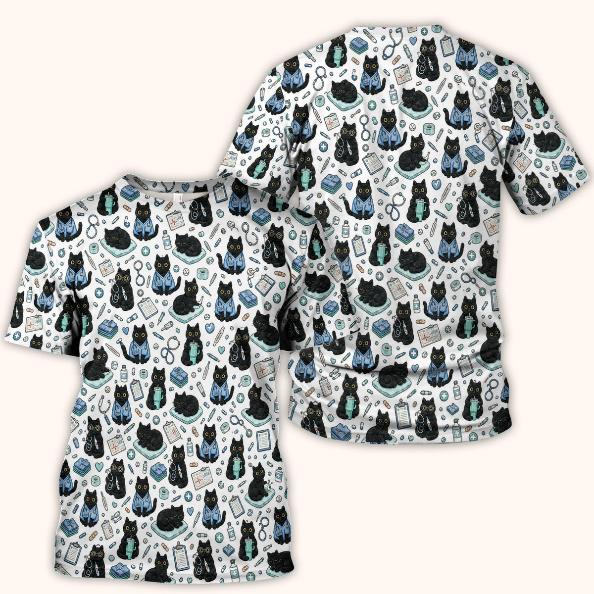 Black Cat Clinic Nurse Scrub Top
