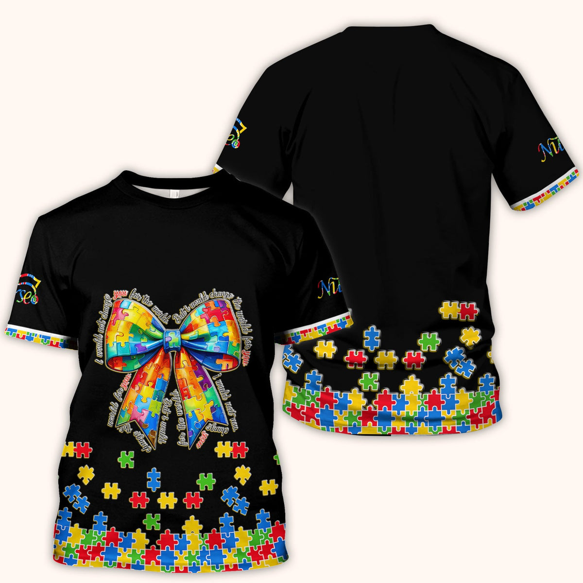 Autism Puzzle Bow Colorful Pieces Nurse Scrub Top