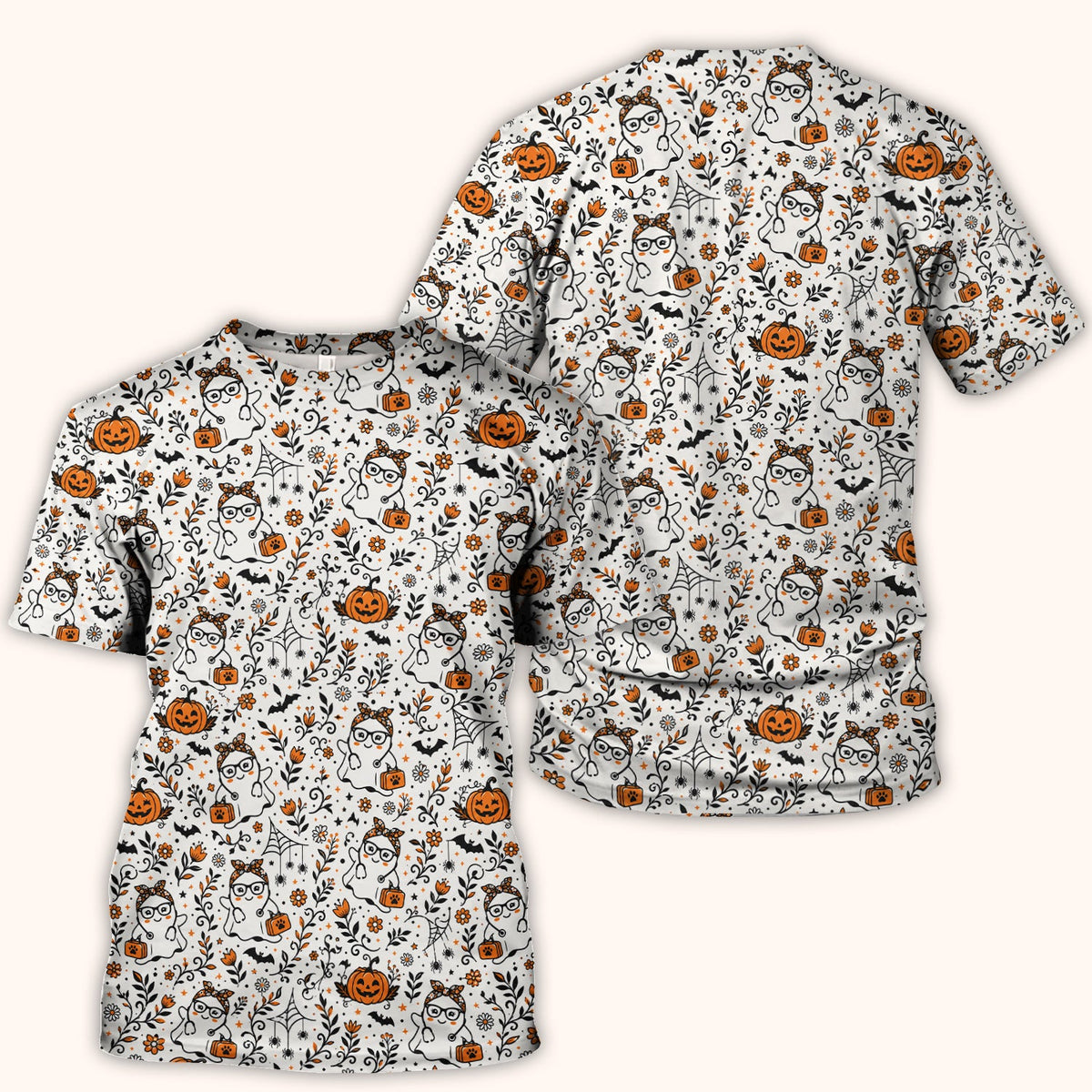 Halloween Ghost Pumpkins Nurse Scrub Top