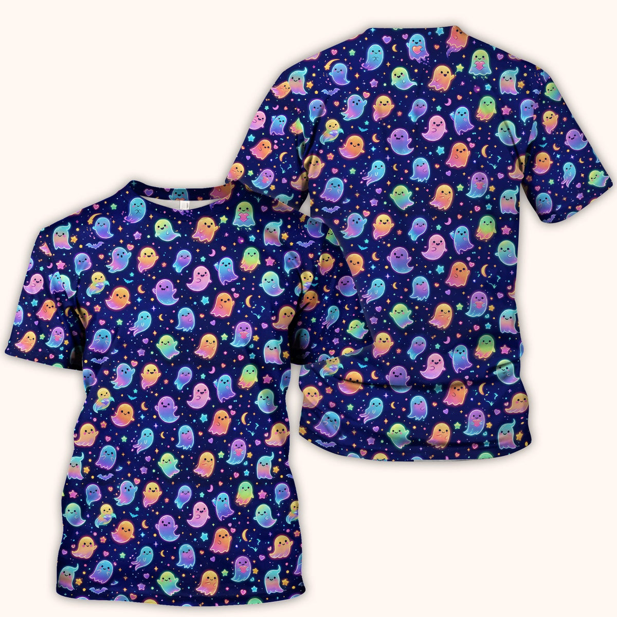 Neon Halloween Ghosts Nurse Scrub Top