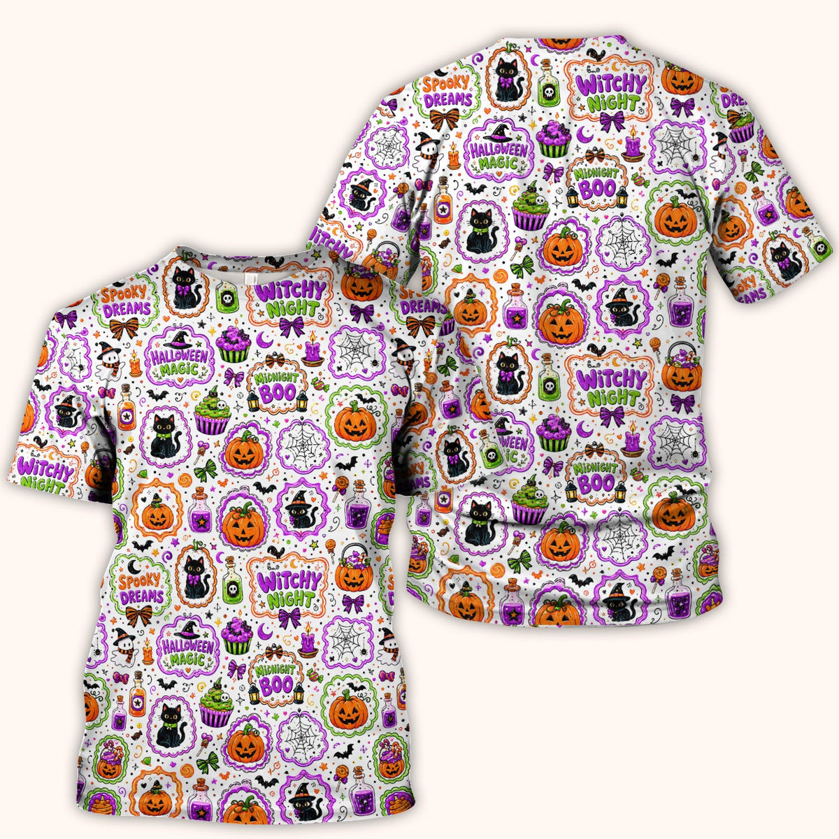 Halloween Black Cats Pumpkins Nurse Scrub Top
