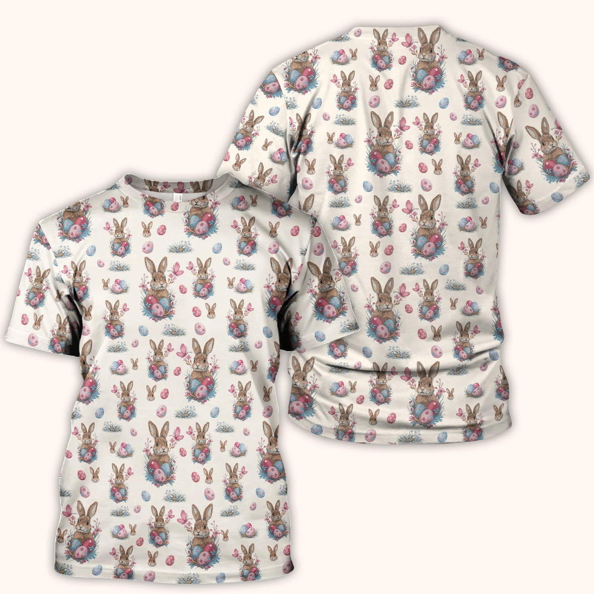 Pastel Easter Bunny Nest Pattern Scrub Top, Comfortable Scrubs for Nurses