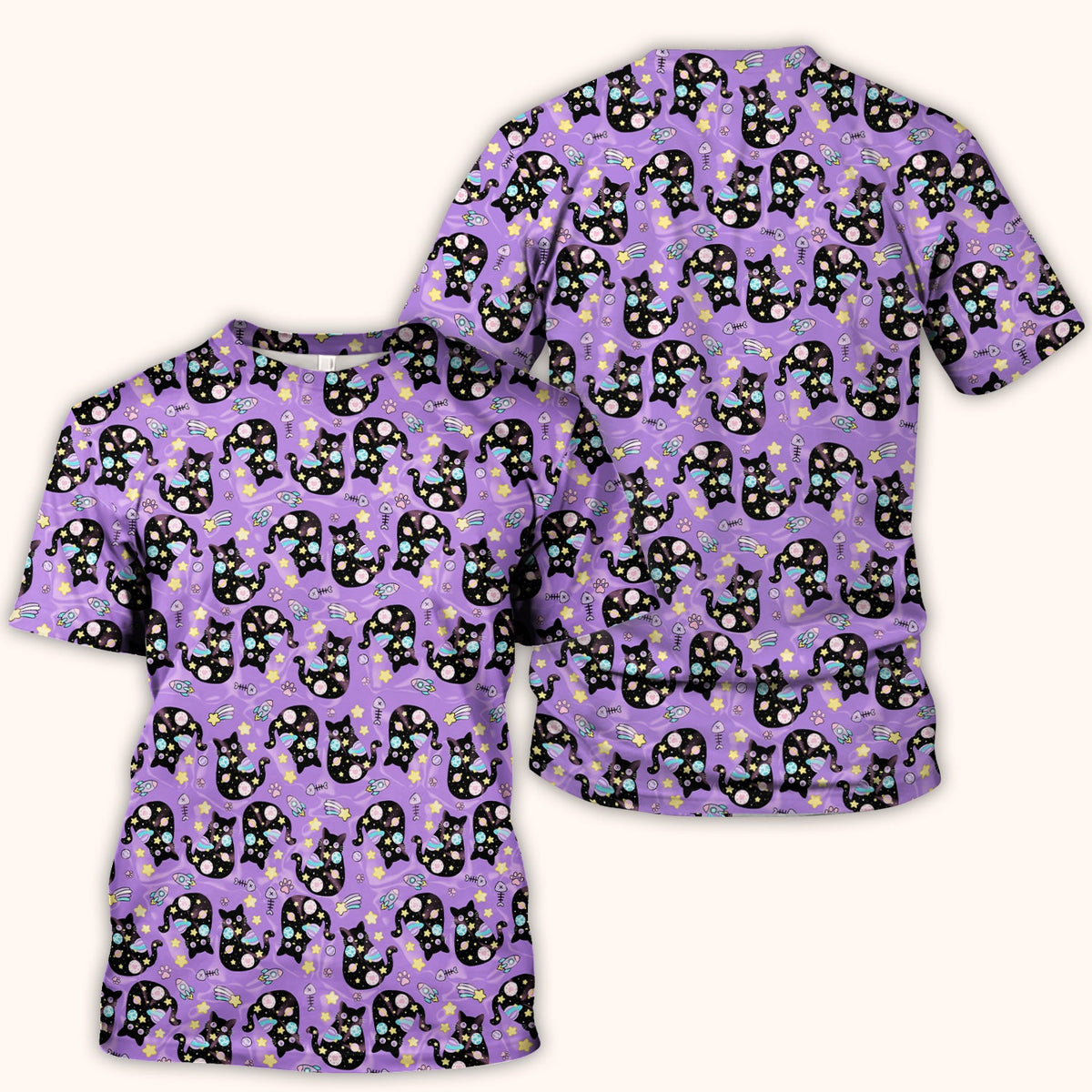 Galaxy Black Cat Space Nurse Scrub Top
