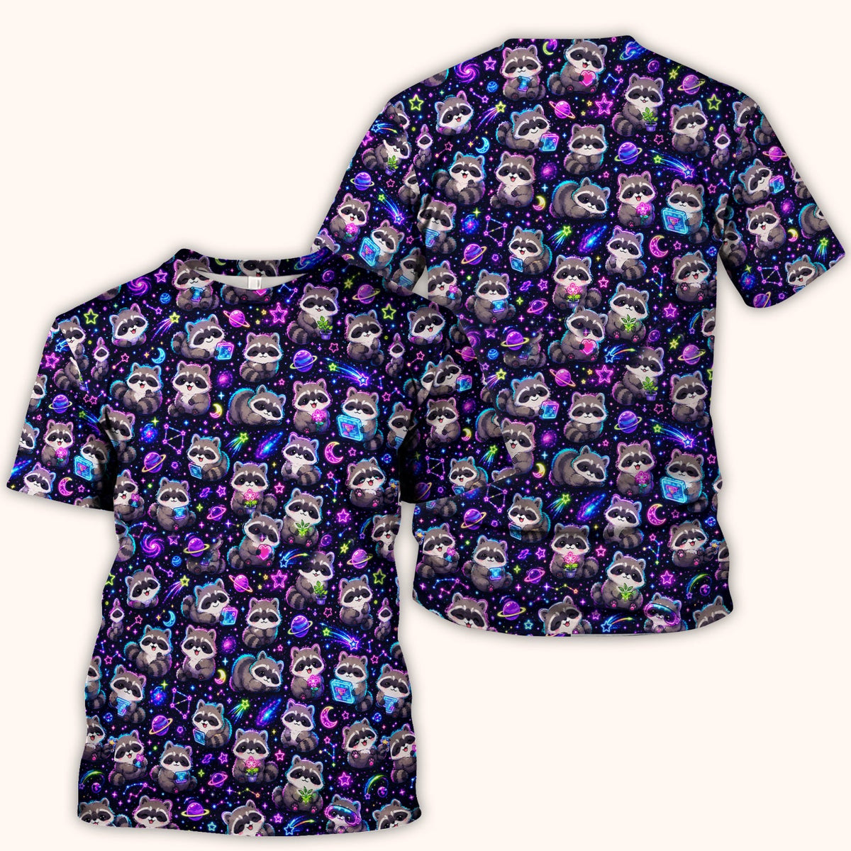 Neon Galaxy Raccoon Space Nurse Scrub Top