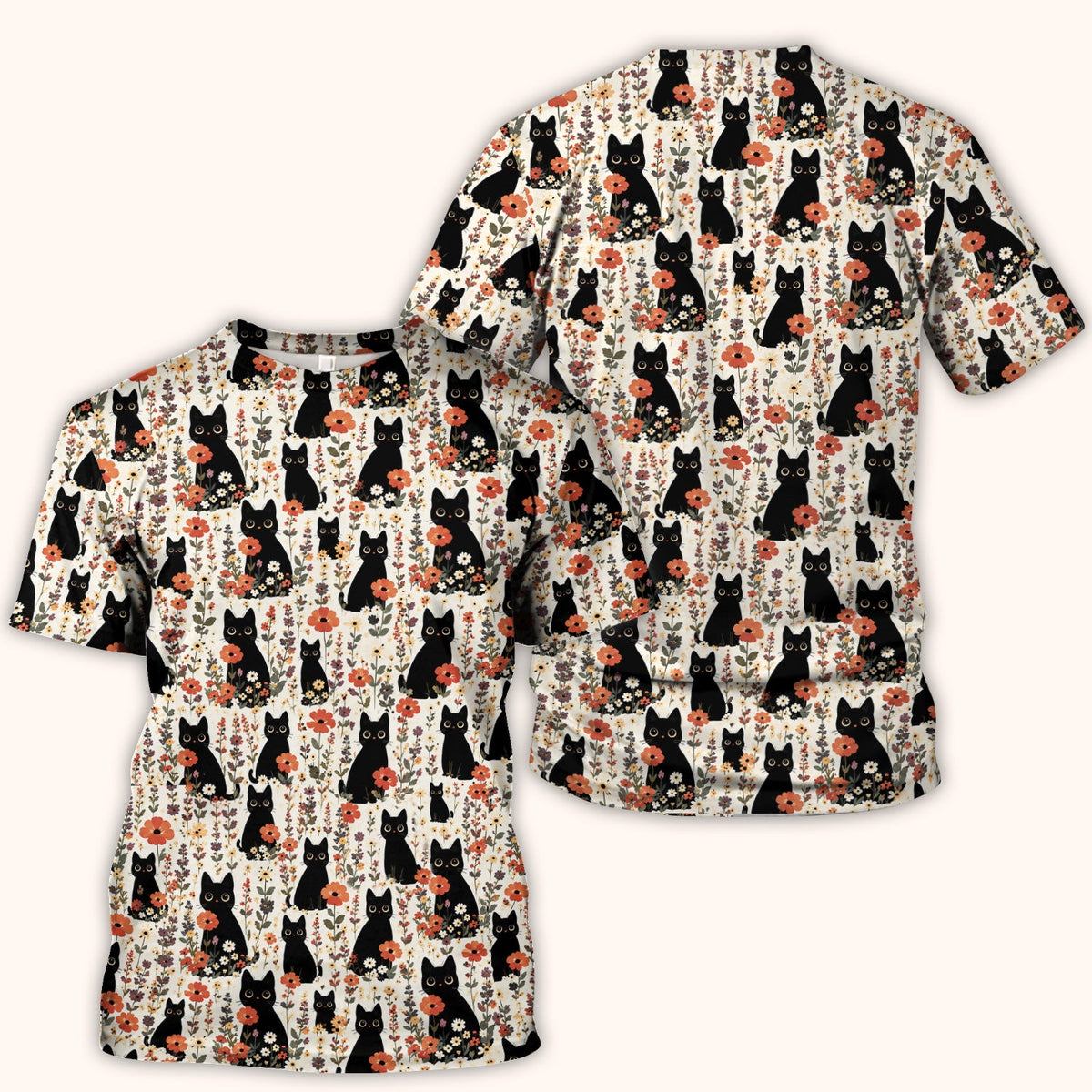 Cute Black Cat Wildflower Nurse Scrub Top