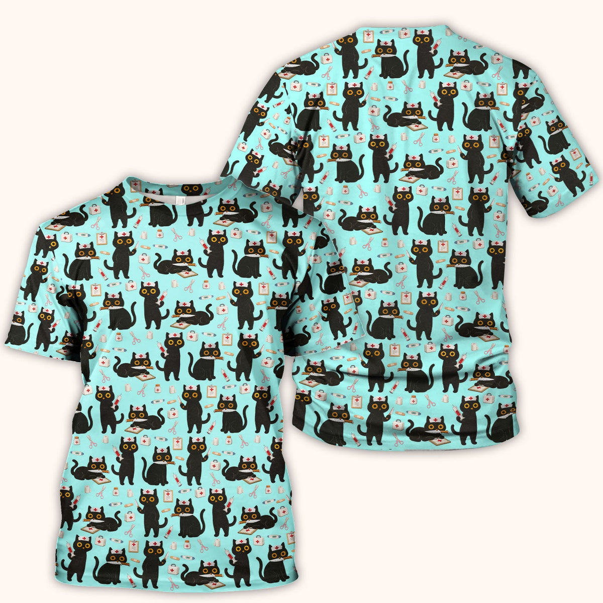 Cute Black Cat Nurse Scrub Top