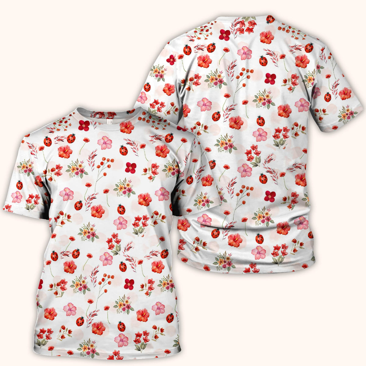 Red Ladybug Floral Garden Nurse Scrub Top