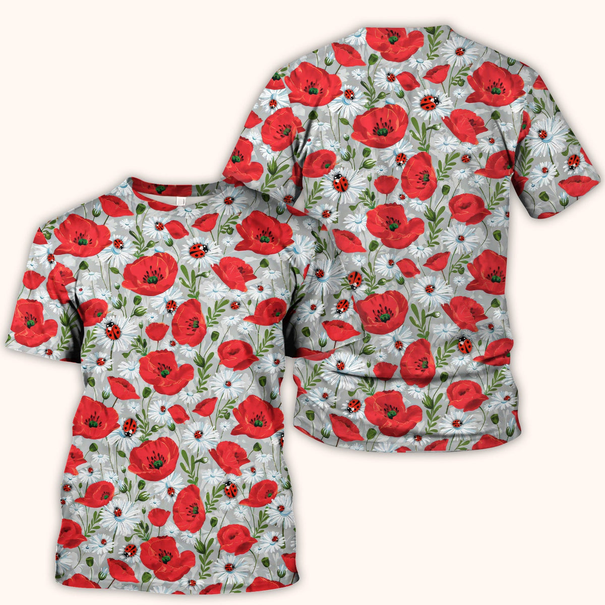 Red Poppy Daisy Ladybug Nurse Scrub Top