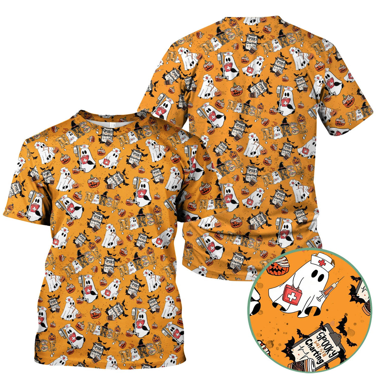 Spooky But Still Charting Nurse Scrub Top - Halloween Gift
