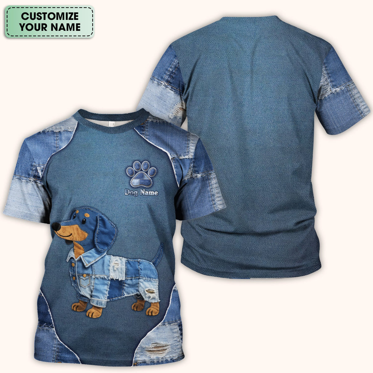 Personalized Denim Dachshund Nurse Scrub Top