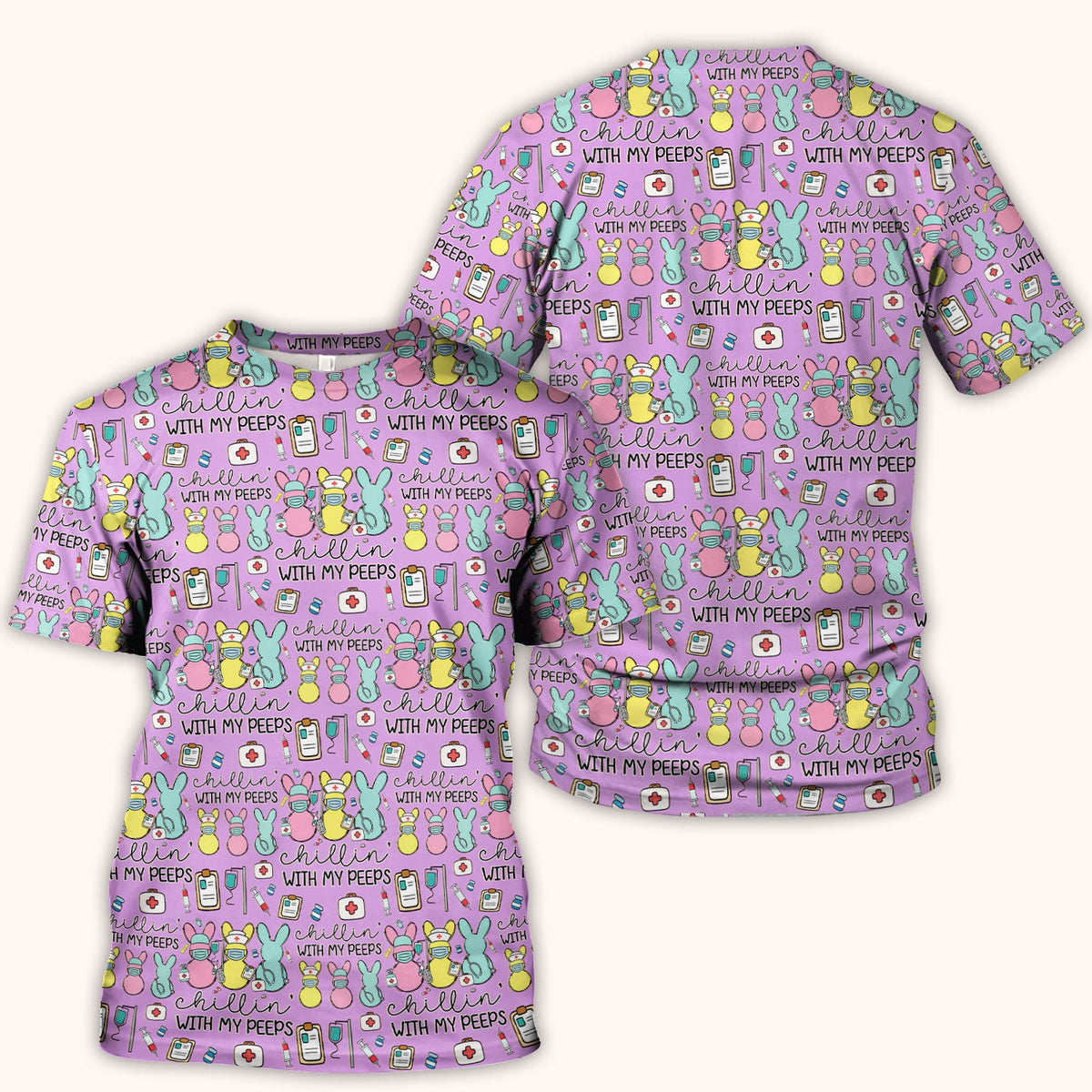 Bunny Nurse Chillin With My Peeps Scrub Top - Easter Gift