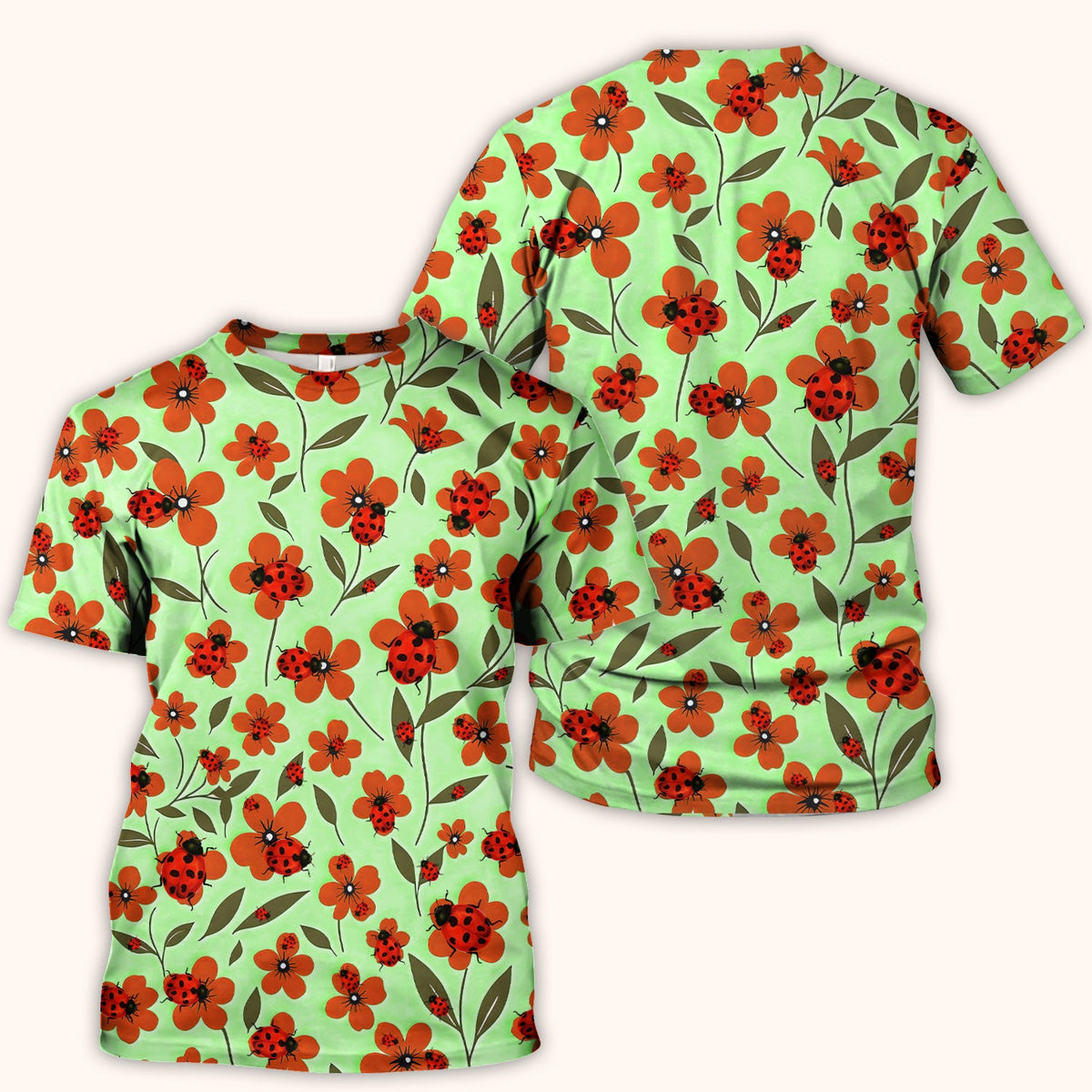 Ladybug Orange Floral Garden Nurse Scrub Top