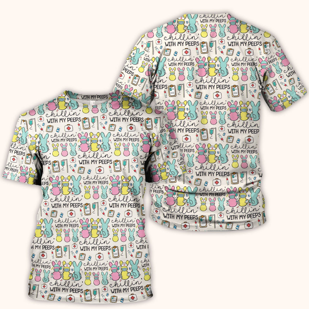 Bunny Nurse Chillin With My Peeps Scrub Top - Easter Gift
