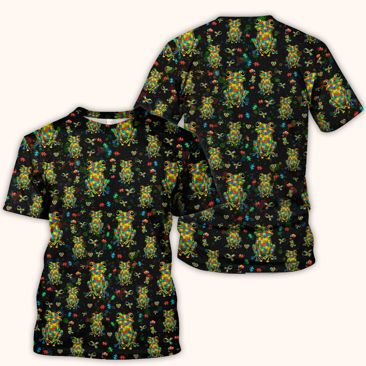 Colorful Autism Puzzle Frog Nurse Scrub Top
