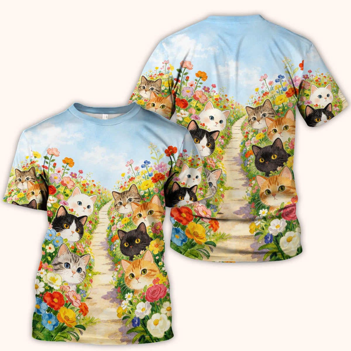 Garden Cats Flower Path Nurse Scrub Top