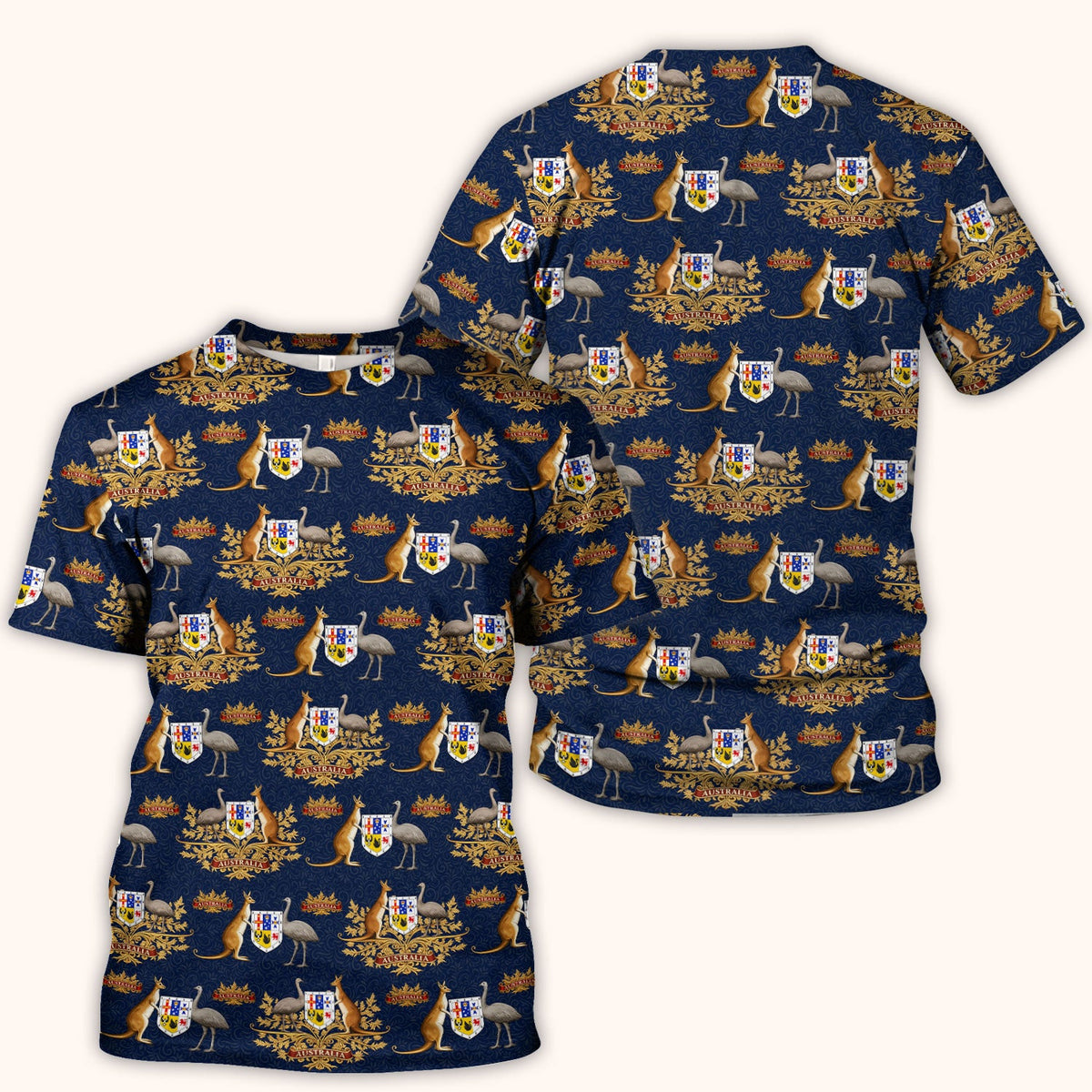 Australian Kangaroo Emu Crest Pattern Scrub Top, Comfortable Scrubs for Nurses