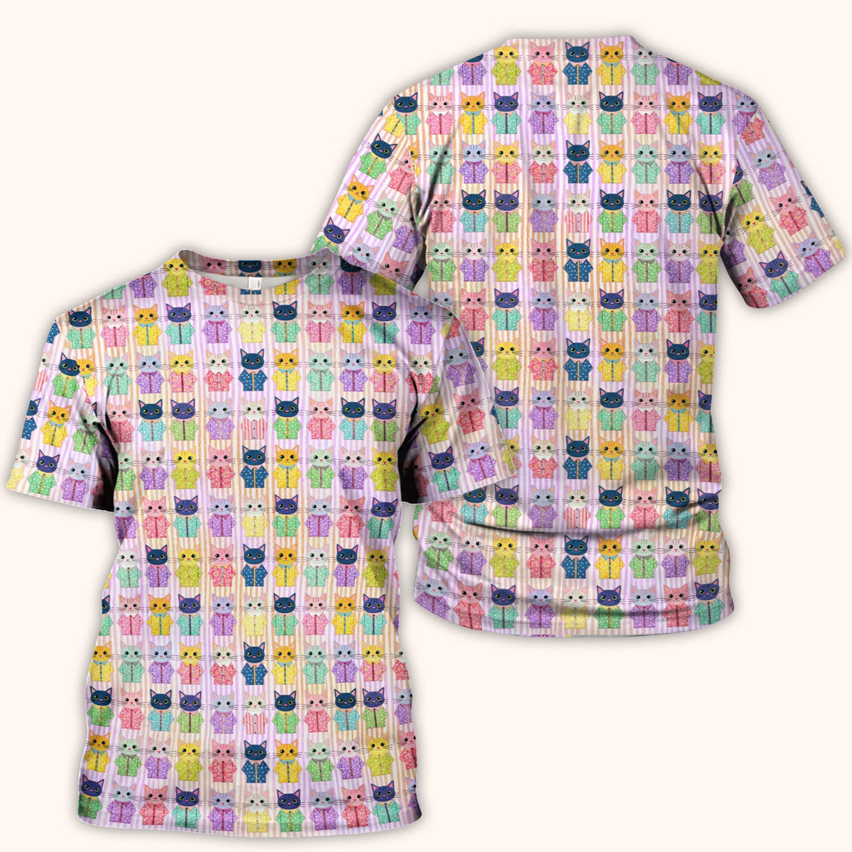 Cat Pajama Print Nurse Scrub Top