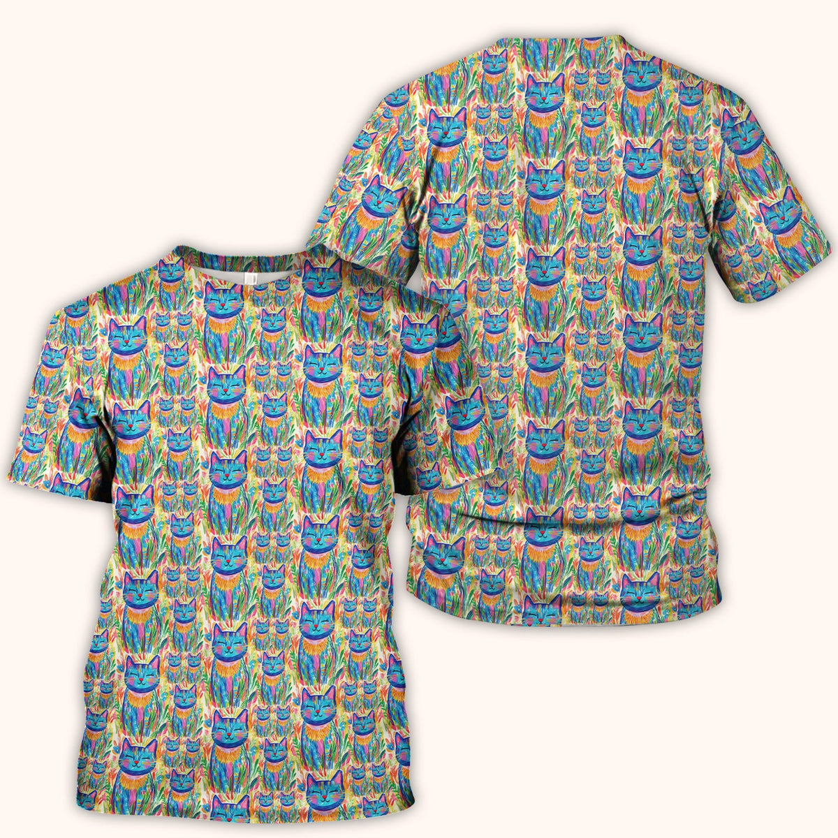 Colorful Rainbow Cat Floral Brushstroke Nurse Scrub Top
