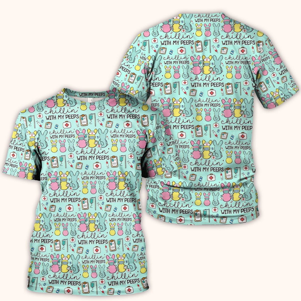 Bunny Nurse Chillin With My Peeps Scrub Top - Easter Gift