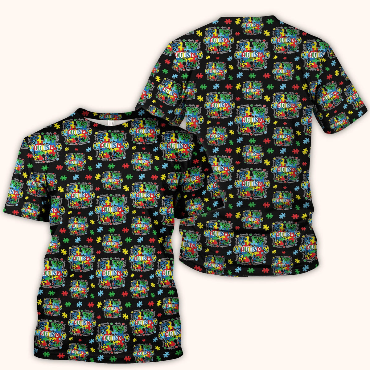 Autism Awareness Puzzle Black White Nurse Scrub Top