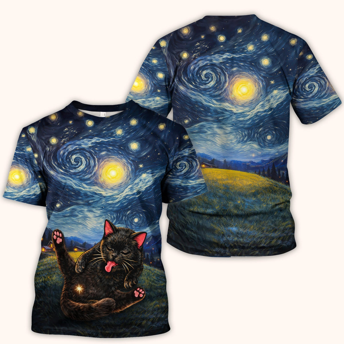 Black Cat Cosmic Night Sky Nurse Scrub Top