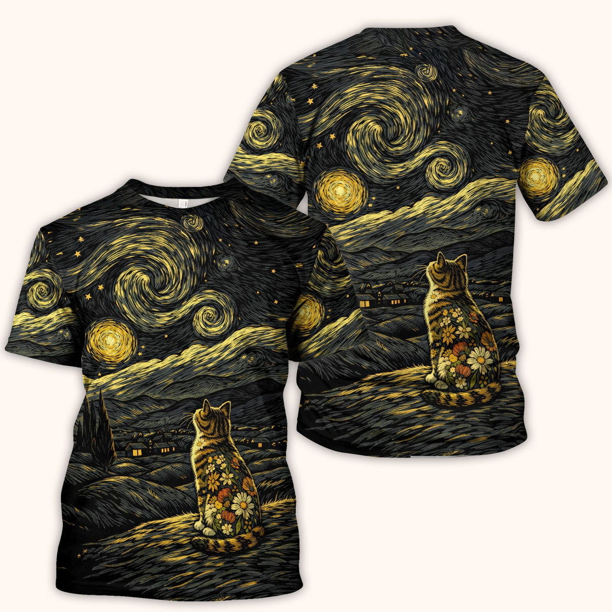 Galaxy Night Sky Cat Flowers Nurse Scrub Top