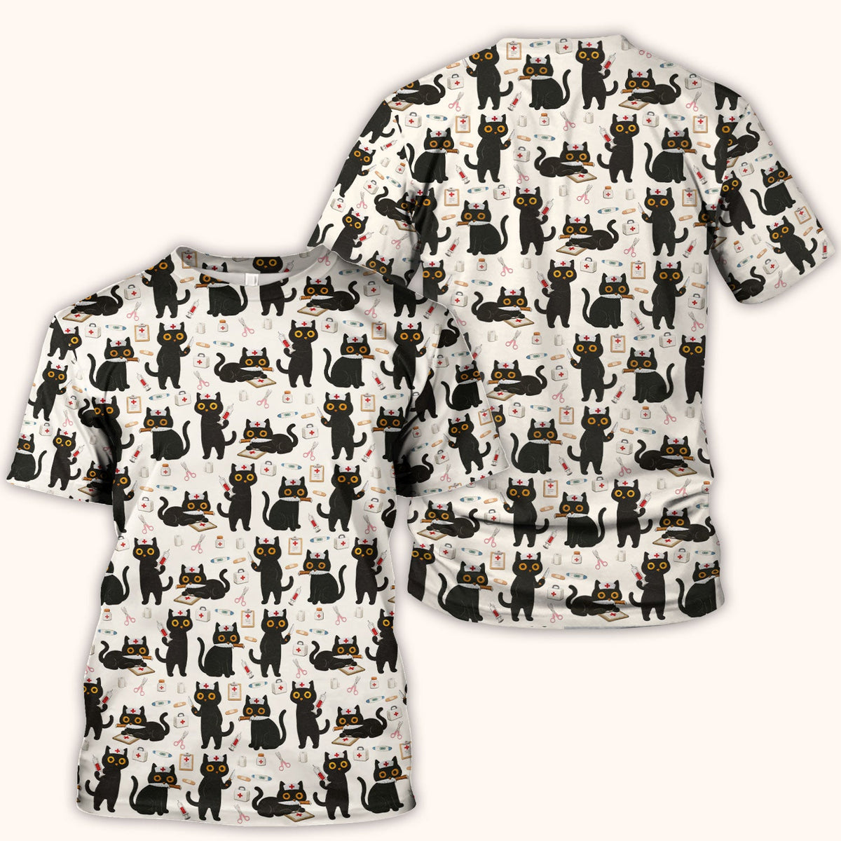 Cute Black Cat Nurse Scrub Top