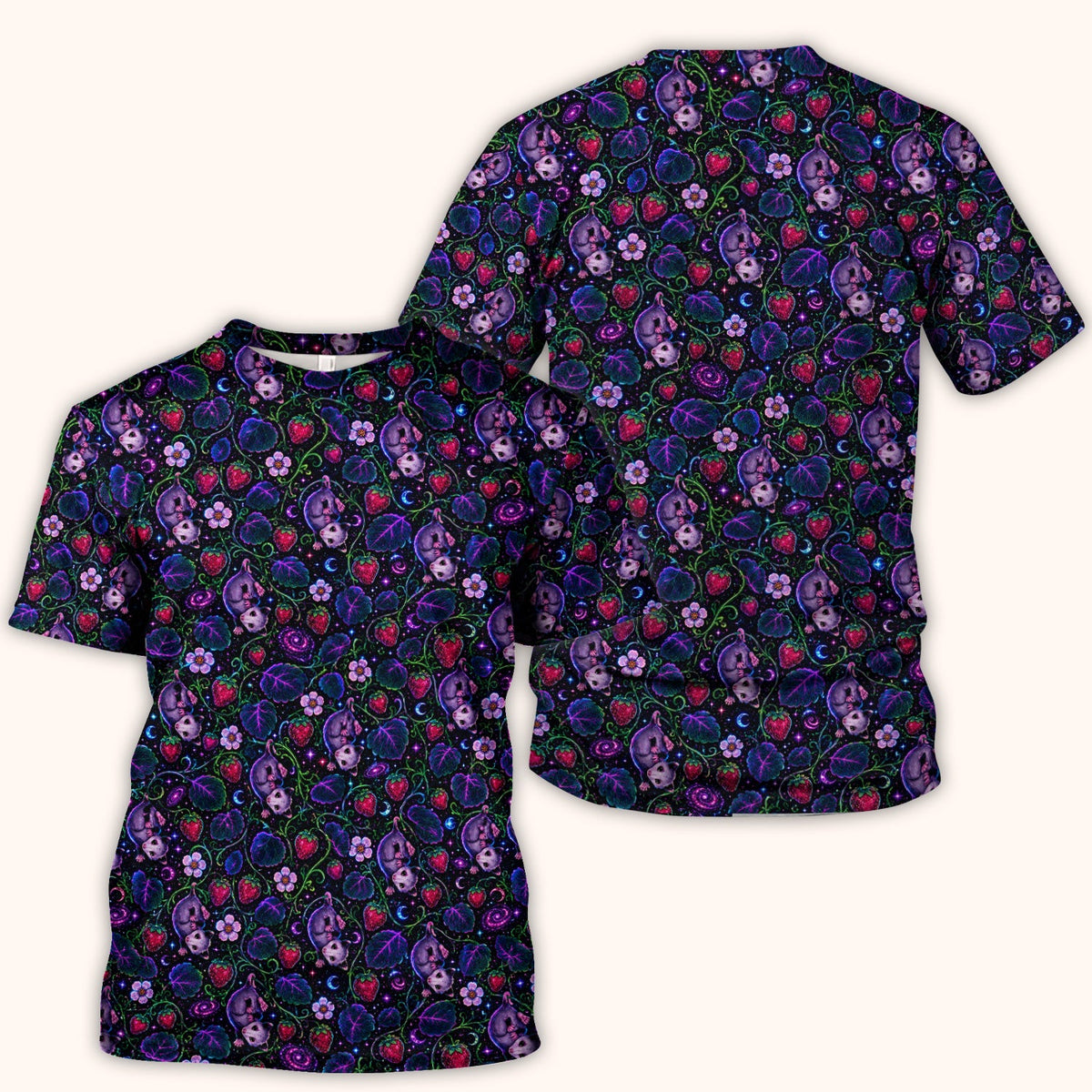 Galaxy Strawberry Opossum Nurse Scrub Top - Gift For Cat Lover